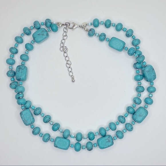 Premier Designs Double Stranded Turquoise Necklace - Picture 1 of 8